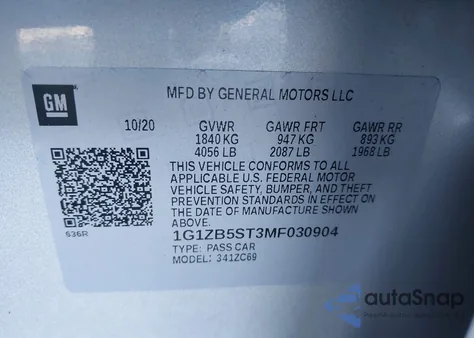 2021 Chevrolet Malibu Fwd Ls from USA, damaged, VIN 1G1ZB5ST3MF030904